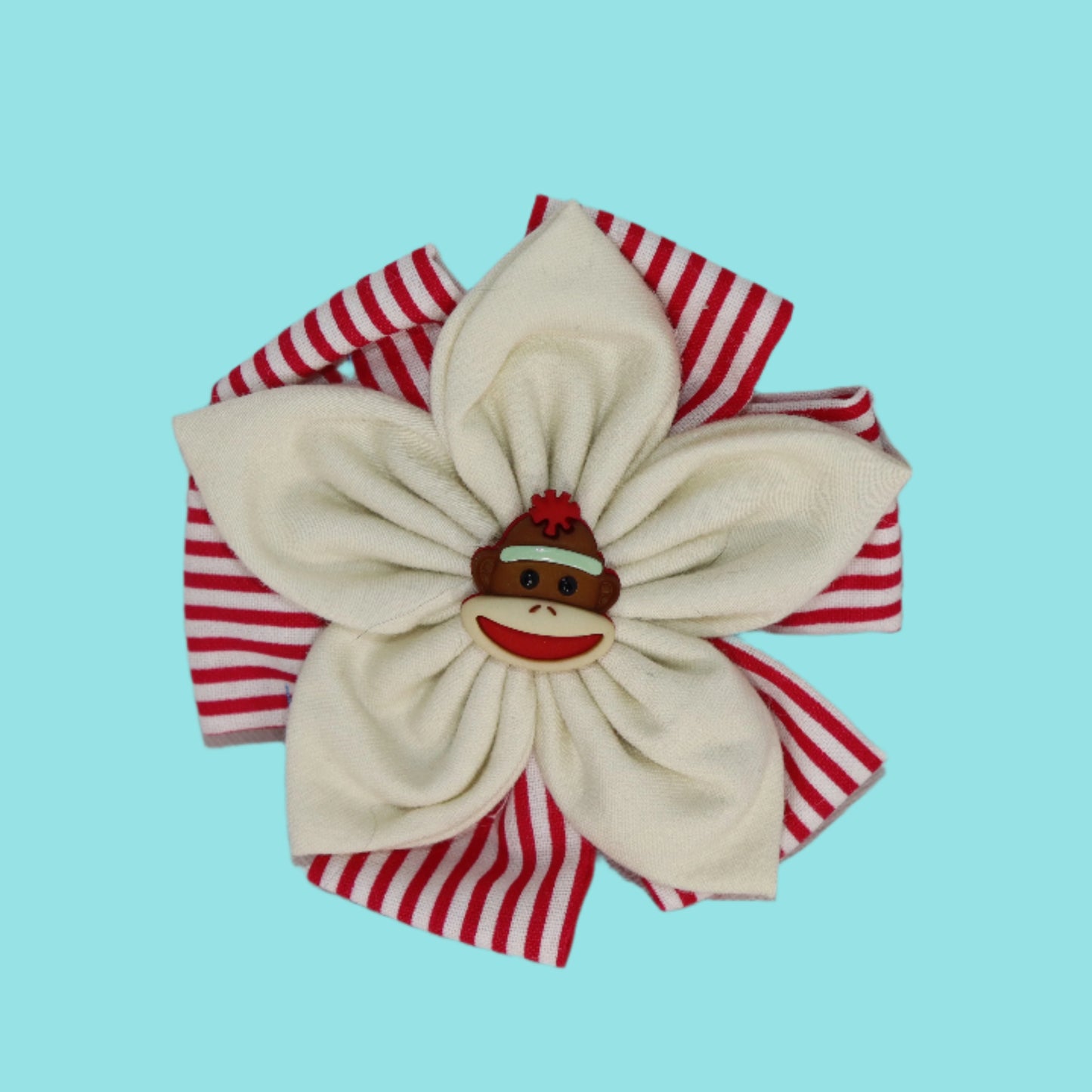 Mr. Monkey Hair Clip – Cream Petals with Red Stripe and Cheeky Center