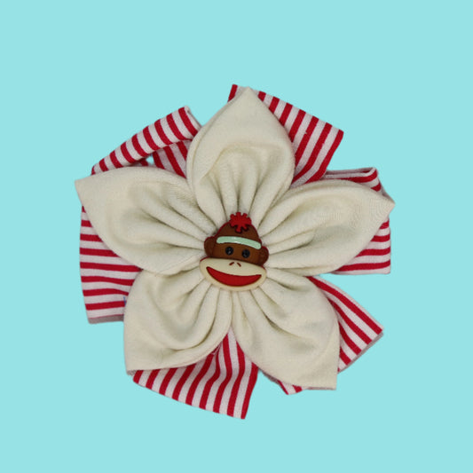 Mr. Monkey Hair Clip – Cream Petals with Red Stripe and Cheeky Center