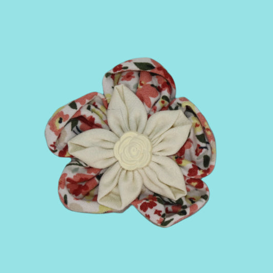 Blossom & Bloom Clip – Cream Petals with Rose Center on Red Floral Print