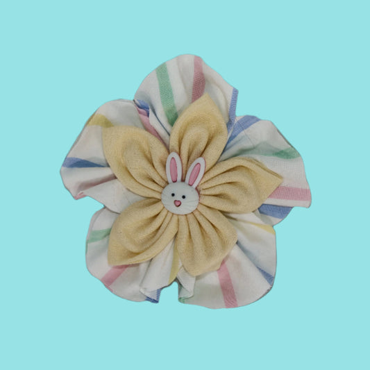 Bunny Hop Bloom Clip – Pastel Stripes & Soft Yellow Petals with Bunny Center