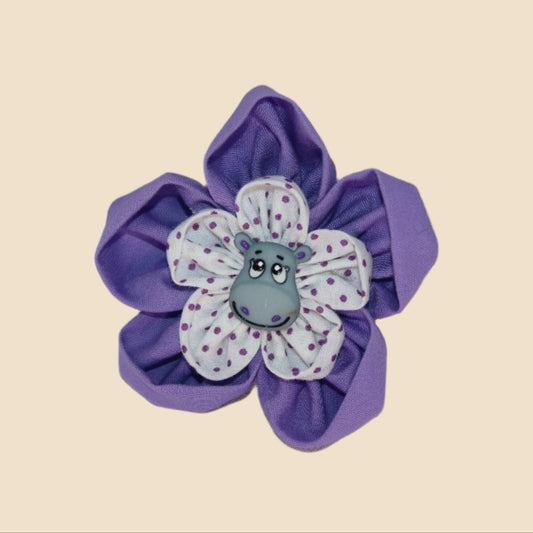 Happy Hippo Handmade Fabric Flower Hair Clip - Lavender & Polka Dot Petals