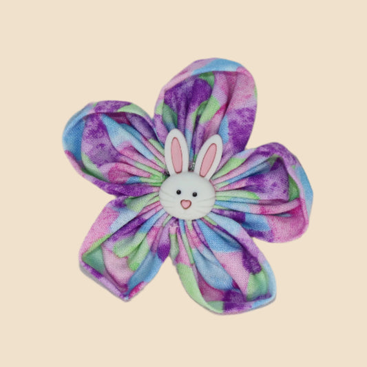 Pastel Meadow Bunny Clip – Tie-Dye Petals with Bunny Center