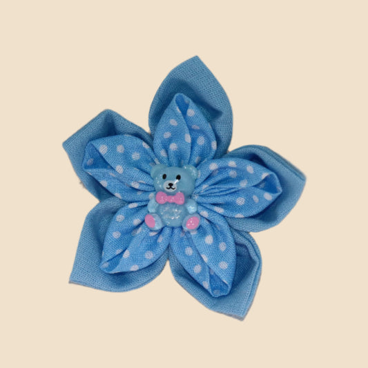 Polka Dot Pals Clip – Blue Petals with Tiny Bear Center