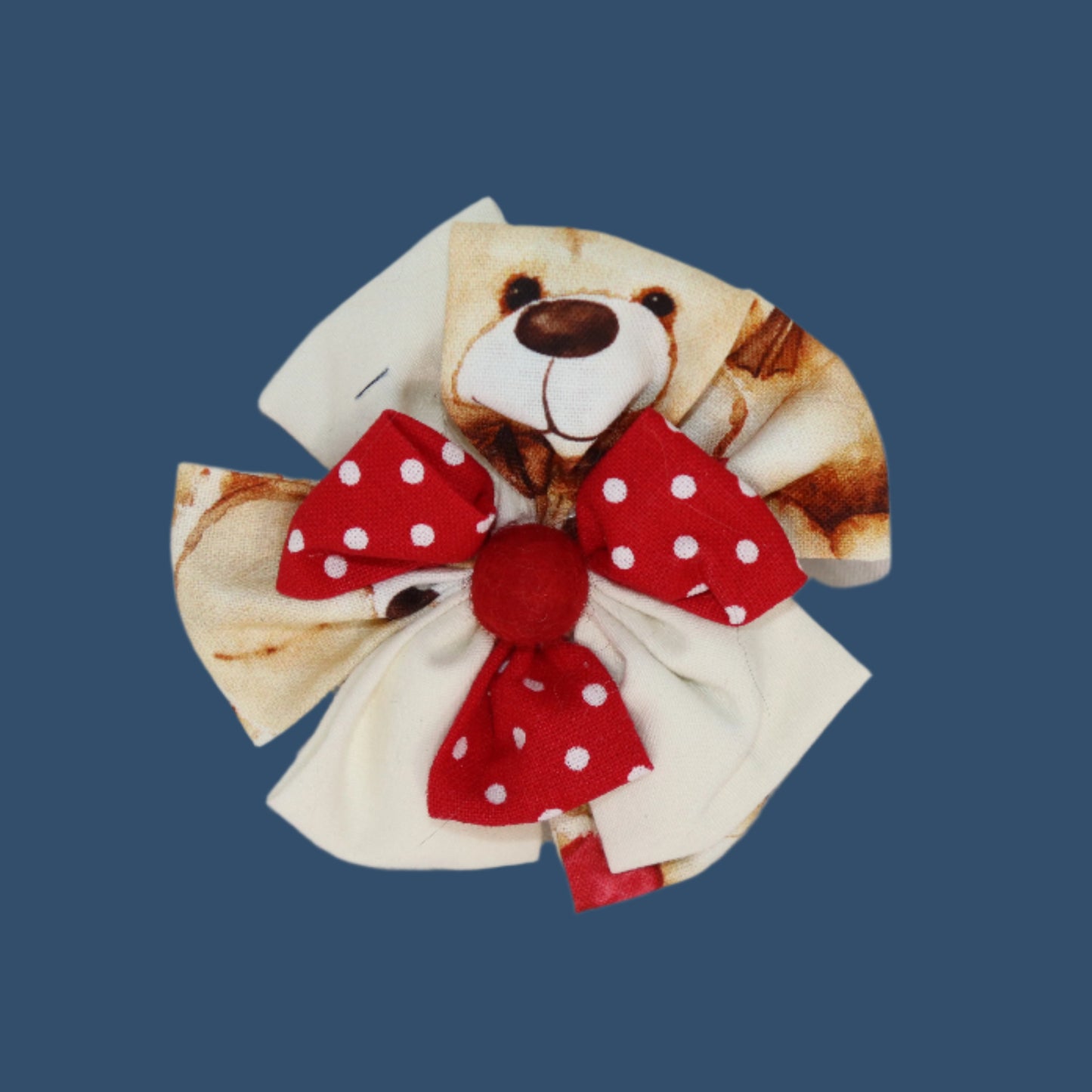 Teddy Bear Parade Clip – Cream & Red with Polka Dot Bows