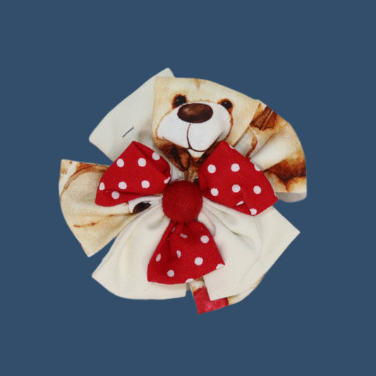 Teddy Bear Parade Clip – Cream & Red with Polka Dot Bows