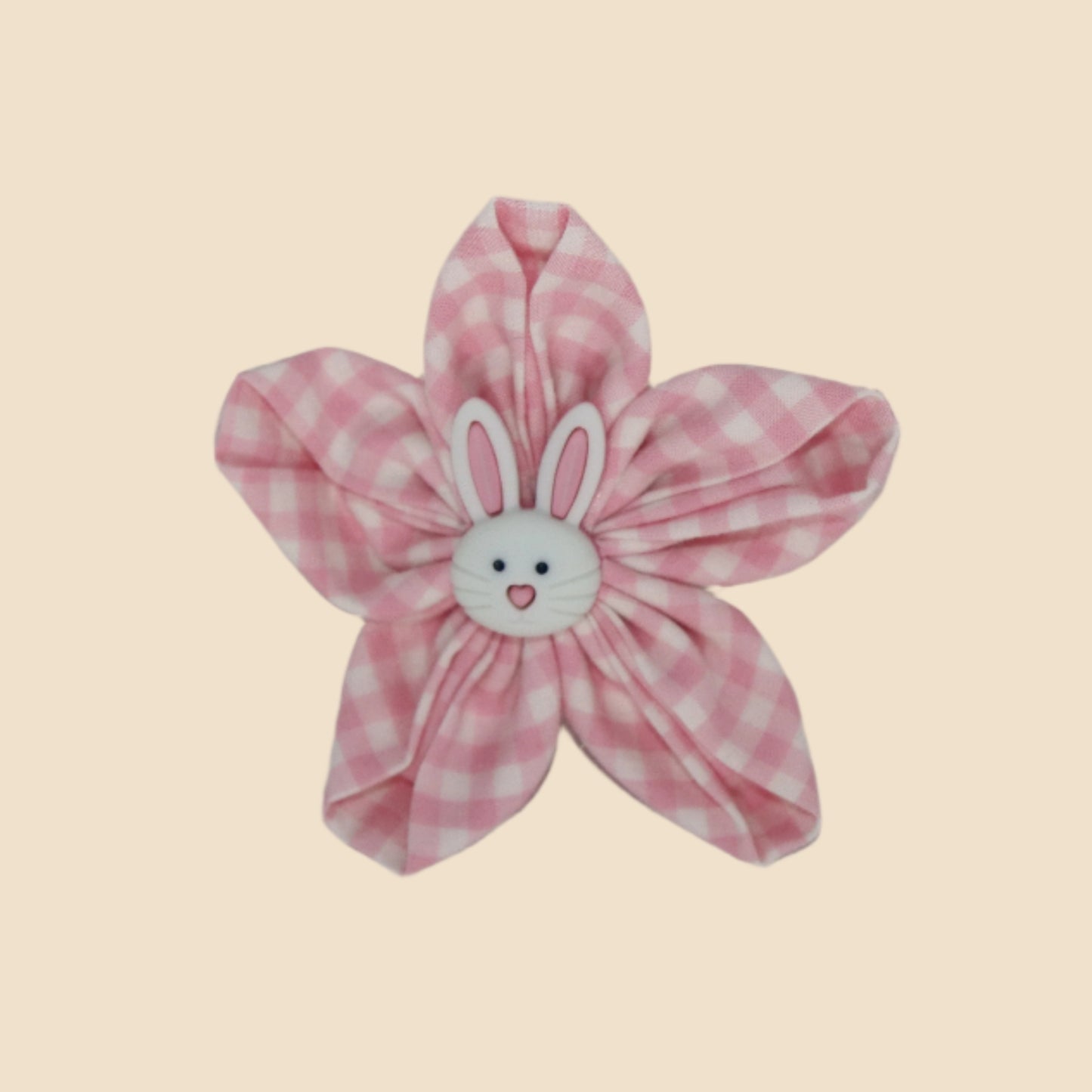 Plaid Bunny Blossoms Clip – Pink with Easter Bunny Center