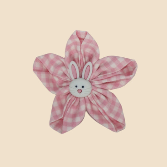 Plaid Bunny Blossoms Clip – Pink with Easter Bunny Center
