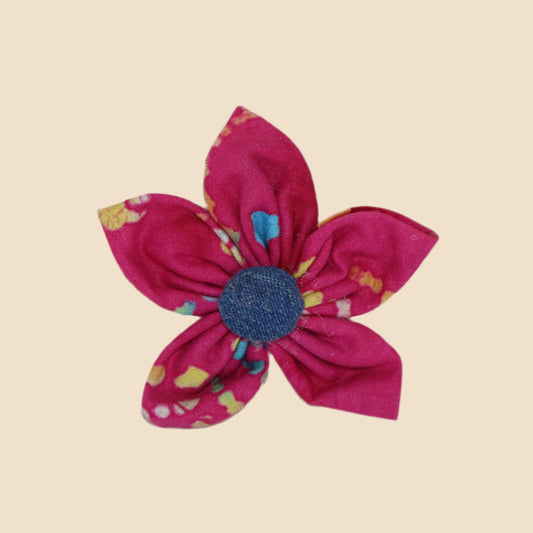 Confetti Petals Clip – Hot Pink with Denim Button Center