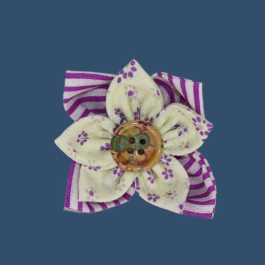 Striped Lavender Petal Clip with Whimsical Wooden Button