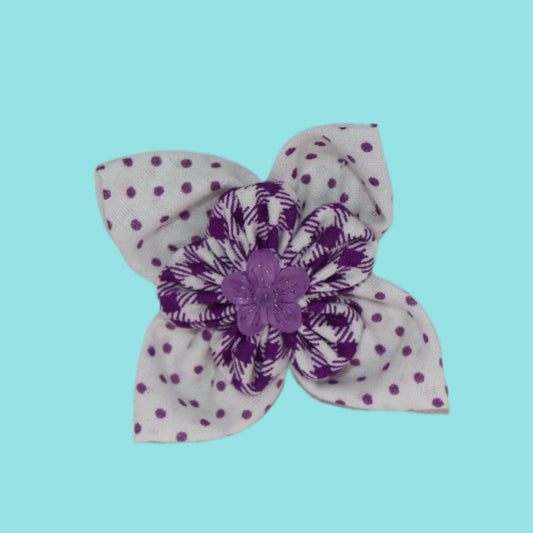 Purple Polka Dot Bloom Clip – Petite Layers with Floral Center