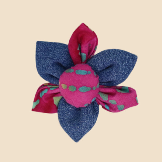 Berry Dot Blossom - Denim & Pink Petal Clip